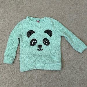 Girls Size L (6) Mint Green Fuzzy and Soft Sweatshirt with Glitter Panda Design